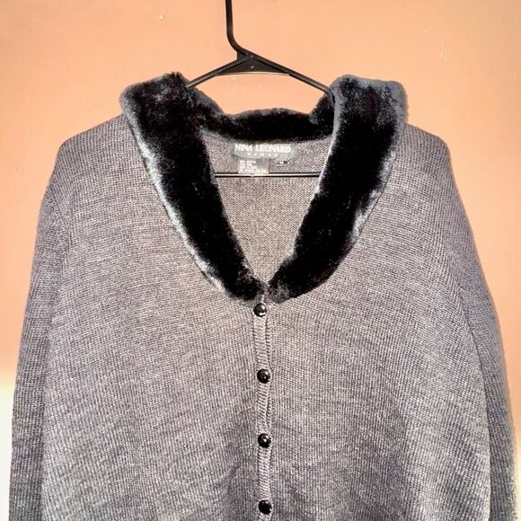 Nina Leonard Women's Faux Fur Trim Button Down Wool Jacket Gray - Size 14 - Picture 7 of 10